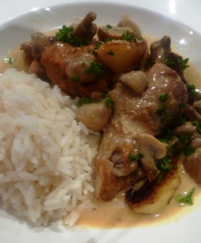 boscoop,reinette,poulet,echalotes,champignons,cidre,calvados,pommes acides