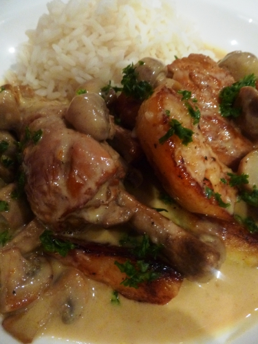 boscoop,reinette,poulet,echalotes,champignons,cidre,calvados,pommes acides