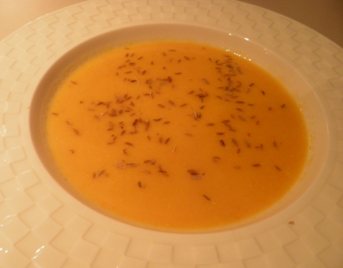 Carottes, Bouillon de Volaille, Cumin, Crème Epaisse