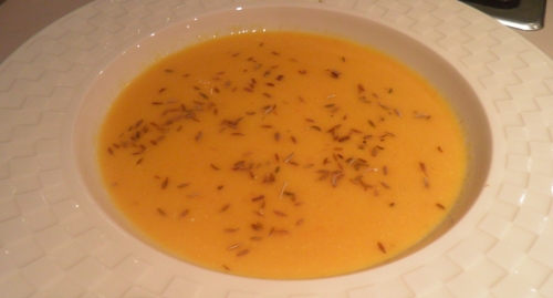 Carottes, Bouillon de Volaille, Cumin, Crème Epaisse