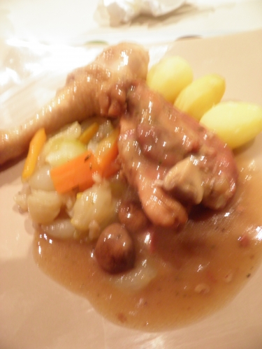 westmalle,oignons grelots,salsifis,scorsenere,carottes,fond brun,fond de volaille,champignons,lard,bister,moutarde,belles de fontenay,rattes,bouillon de volaille