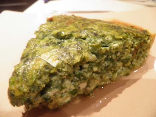 epinards,pourpier,orties,blettes,jeunes oignons,ciboulette,cresson,oseille,brebis,chèvre,stilton,muscade,coriandre,pâte brisée,oeufs,laitue,persil plat,larry