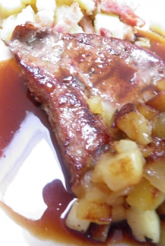 foie de veau,pommes golden,golden,pommes de terre,lard salé,lardons,oranges,jus d'orange,vanille,marsala,sirop de liège