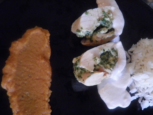 poulet,coriandre,basilic,pesto,persil plat,feta,topinambour,potiron,patate douce,pate d'amandes,sauce soja,noix de cajou