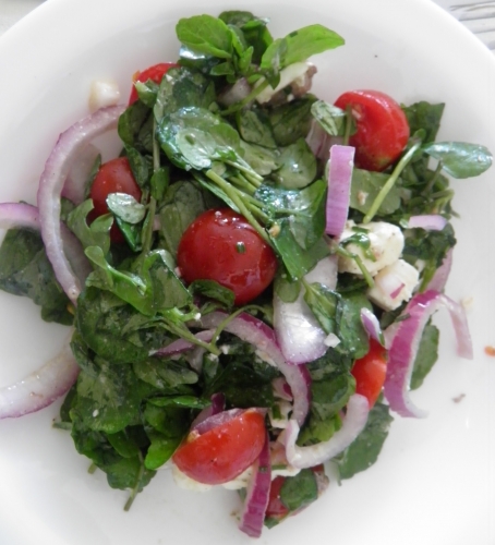 Anchois, Cresson, Tomates Cerises, Olives Noires, Feta, Ciboulette, Oignon Rouge 