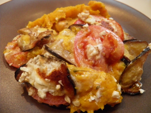 potimaron,tomates,aubergine,mascarpone,gorgonzola,noix,origan,cannelle,muscade