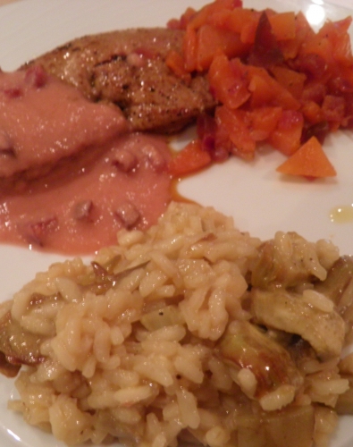 oignons rouges,betteraves rouges,vinaigre de xères,citron,melon,foie de veau