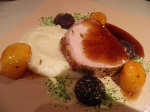 porc,boudin noir,persil,panko,navets,navets boule d'or,vinaigre balsamique,espresso,nescafé dolce gusto,topinambours,graines de fenouil,bouillon de volaille,macis,fond de veau,miel