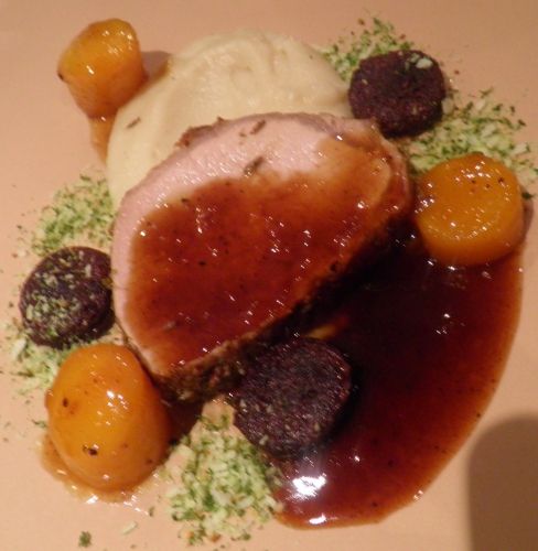 porc,boudin noir,persil,panko,navets,navets boule d'or,vinaigre balsamique,espresso,nescafé dolce gusto,topinambours,graines de fenouil,bouillon de volaille,macis,fond de veau,miel