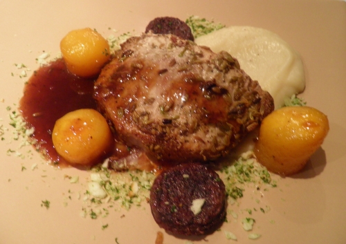 porc,boudin noir,persil,panko,navets,navets boule d'or,vinaigre balsamique,espresso,nescafé dolce gusto,topinambours,graines de fenouil,bouillon de volaille,macis,fond de veau,miel