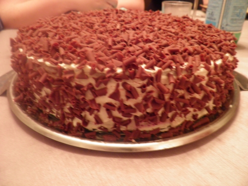 farine,maïzena,cacao,cerises,chocolat noir,amandes,miel,oeufs,mascarpone,kirsch,vanille,confiture de cerises