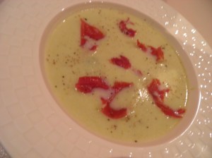 poireaux,pommes de terre,jambon iberico,stilton,shery dry,fond de volaille