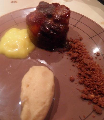 bananes,sucre de canne,raisins de corinthe,rhum,vanille,speculoos,lait concentré sucré,oeufs,gelatine,advocaat,yaourt de chèvre,sirop d'agave,sirop d'orgeat,citron,amandes,cacao,bicarbonate de soude