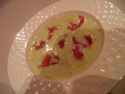 poireaux,pommes de terre,jambon iberico,stilton,shery dry,fond de volaille