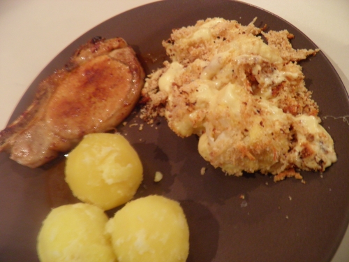 chou-fleur,mimolette,gruyère,chapelure,noisettes,amandes