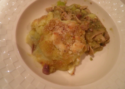 Lapin, Sauce à la Crème, Restes, Stilton, Poireaux, Chèvre, Chapelure, Pommes de Terre, Muscade 