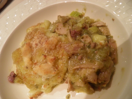 Lapin, Sauce à la Crème, Restes, Stilton, Poireaux, Chèvre, Chapelure, Pommes de Terre, Muscade 