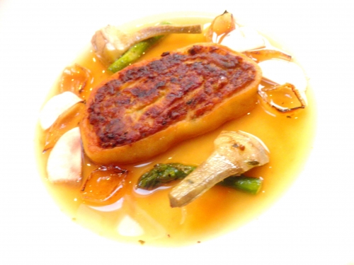 viande de pot-au-feu,carottes,navets,poireau,oignon,farine,bouillon de boeuf,oeufs,semola,miso,ail,pinot blanc,moutarde,oignons,asperges vertes,artichauts,lard,beurre salé,coriandre