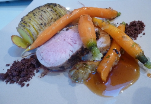 pommes de terre,herbes de provence,carottes,graines de fenouil,miel,oignon,cacao,café,porc,filet de porc,vinaigre balsamique,jus d'orange,moutarde,piment d'espelette