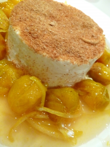 mirballes,fromage blanc,citron,eau-de-vie de prunes,miel d'acacia,pain d'épices,gelatine