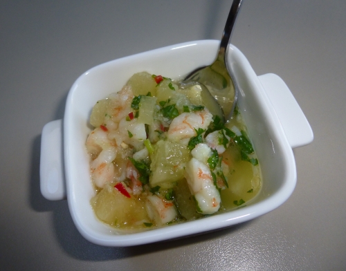 crevettes roses,ananas,citron vert,huile de tournesol,gingembre,coriandre,piment,rhum,piment d'espelette