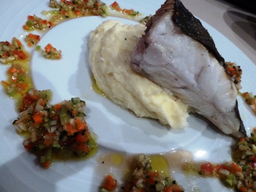 carotte,céleri,fenouil,courgette,aubergine,poivron rouge,vinaigre de vin blanc,ciboulette,turbot,fromage de chèvre frais,crème,pommes de terre