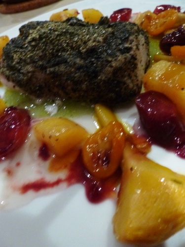 artichauts violets,vin blanc sec,bouillon de volaille,graines de fenouil,kumquats,pastis,jus d'orange,thym,ail,fenouil,xanthane,carottes,fond blanc,miel,vinaigre balsamique,pommes de terre,citrons,agar agar,gélatine,cabillaud,nori,algues,crevettes grises