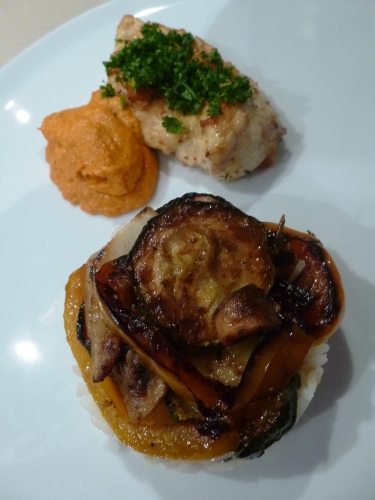 safran,amandes,noisettes,huile d'olive,ail,poivrons,pain,vinaigre de vin,vinaigre balsamique,concentré de tomates,piment d'espelette,piment fûmé,thym,romarin,persil,citron,courgette,fenouil,oignon rouge,champignons