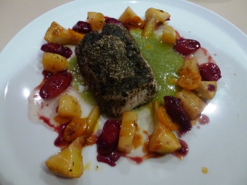 artichauts violets,vin blanc sec,bouillon de volaille,graines de fenouil,kumquats,pastis,jus d'orange,thym,ail,fenouil,xanthane,carottes,fond blanc,miel,vinaigre balsamique,pommes de terre,citrons,agar agar,gélatine,cabillaud,nori,algues,crevettes grises