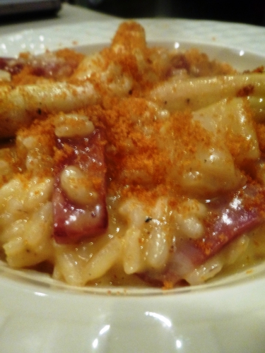 poutargue,bouillon d'asperges,fond de volaille,coppa,asperges blanches,noilly prat,mimolette,riz arborio,riz carnaroli,beurre clarifié