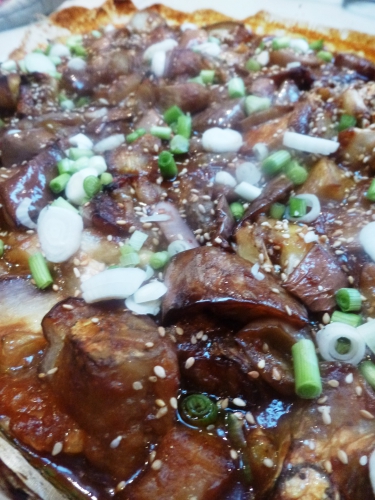aubergines,miso,jeunes oignons,graines de sésame,saké,mirin,sucre