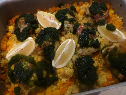 citron,citron vert,poulet,semoule,coriandre,cumin,butternut,huile d'olive,bouillon de volaille