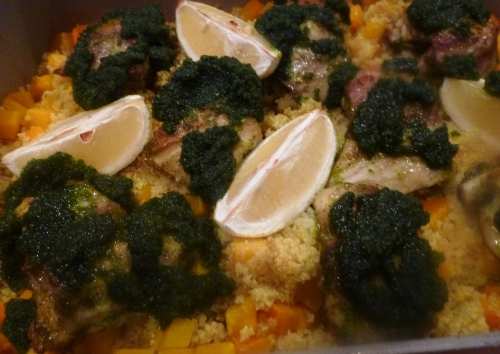 citron,citron vert,poulet,semoule,coriandre,cumin,butternut,huile d'olive,bouillon de volaille