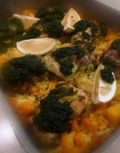 citron,citron vert,poulet,semoule,coriandre,cumin,butternut,huile d'olive,bouillon de volaille