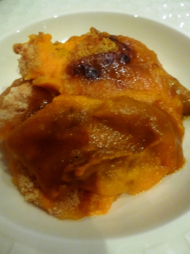 potimaron,gingembre,citron vert,crème,parmesan,chapelure,agneau,souris d'agneau,bouillon de légumes,fond de veau blanc,vin blanc,carottes,oignon,echalote,ail,romarin,thym,laurier,serpolet,marjolaine,myrte,clou de girofle,origan,vinaigre de xères