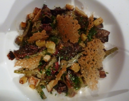 parmesan,persil,pain,piment d'espelette,artichaut,lactaire,coriandre,ail,fond de volaille,vin blanc,oignon,céleri,poireau,carotte,laurier,orange,romarin,thym