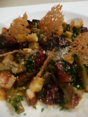 parmesan,persil,pain,piment d'espelette,artichaut,lactaire,coriandre,ail,fond de volaille,vin blanc,oignon,céleri,poireau,carotte,laurier,orange,romarin,thym