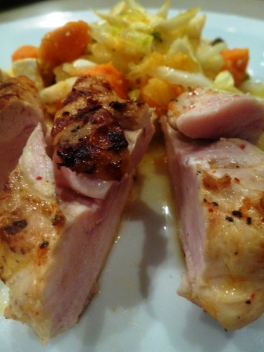 poulet,piment d'espelette,citron,huile d'olive,fenouil,patates douces,olives noires,ffeta,oranges,poires