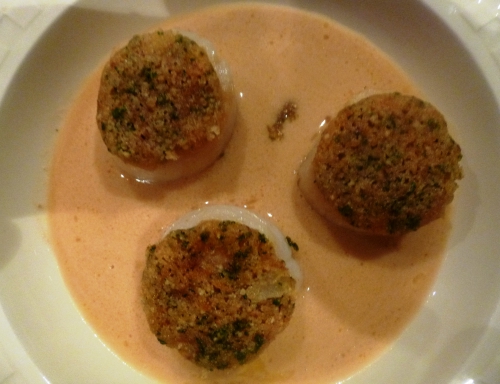 coquilles st jacques,clearwater,cidre,mycrio,ail,persil,noisettes,chapelure,boscoop,reinette,granny smith,beurre demi-sel,echalote,céleri branche,carotte,crème liquide,miel