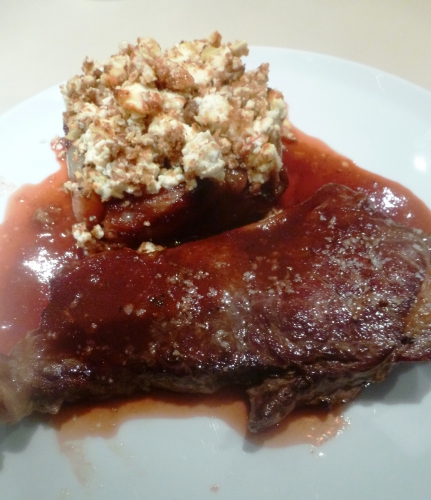 contrefilet,vache normande,fleur de sel,betteraves,sucre,vinaigre de xères,chicons,pleine terre,muscade,chicorée,beurre,huile d'olive,noisettes,panko,pignons de pin