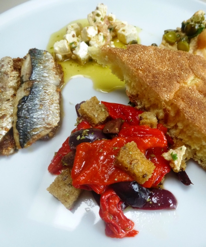 poivrons,anchois,kalamata,olives,citron,huile d'olive,origan