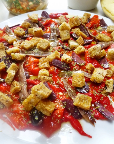 poivrons,anchois,kalamata,olives,citron,huile d'olive,origan