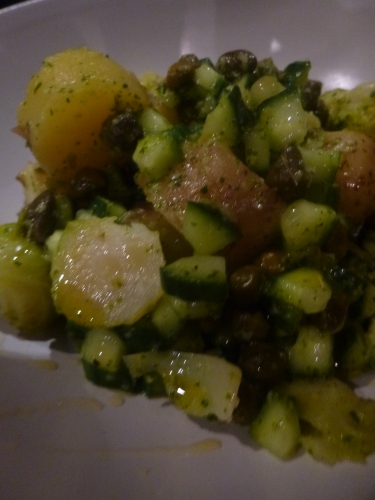 rattes,concombre,câpres,choux de bruxelles,coriandre,sucre,gingembre,ail,huile d'olive,citron vert