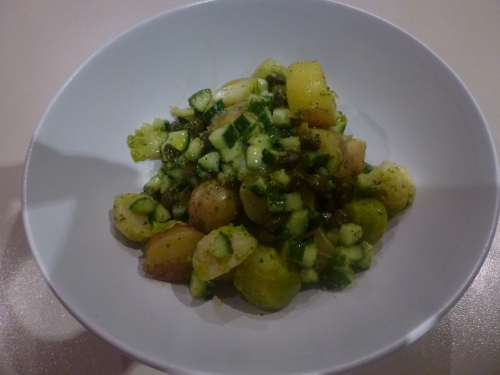 rattes,concombre,câpres,choux de bruxelles,coriandre,sucre,gingembre,ail,huile d'olive,citron vert